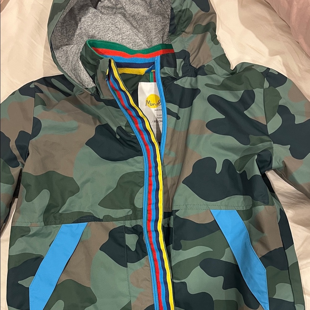 Boden Kids Camouflage Raincoat with Blue and Green
